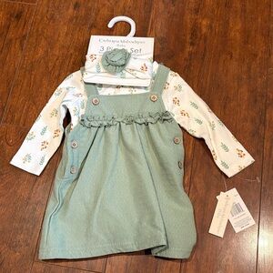 Catherine Malandrino Baby Green Ruffle Pinafore Set with Floral Top